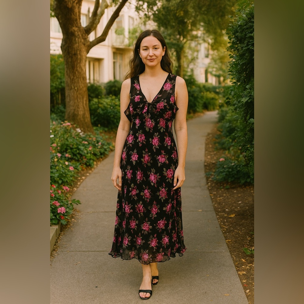 VNTG Floral Witchy Fairy Whimsical Milkmaid Maxi  Dress Resort Feminine  Size XL